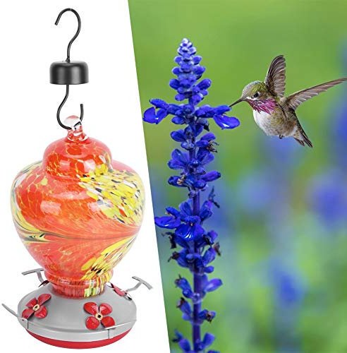 Kolibri-Futterstation aus Glas, Attraktive, Auslaufsichere Basis, Ruhende Sitzstange, Farbenfrohes Kunstwerk, Vogelfutterstation, Wasserfütterungswerkzeug (G)