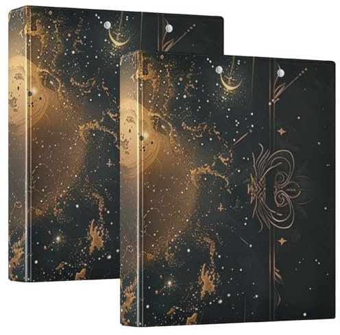 Notizbuch, runde Ringe, 3,5 cm, Schwarz und Gold, Tarot-Astrologie mit Tascheneinband, 1/2 Packungen, Schulhefter, Hardcover, 2 Stück