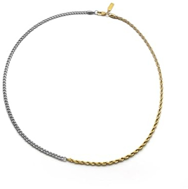 Gemischte Bicolor Curb und Rope Kette für Herren und Damen - Streetwear Kubanische Kette aus Edelstahl und 18K Gold - Wasserfeste Silber und Gold Kette - 3mm Breite Bicolor Halskette (45cm)
