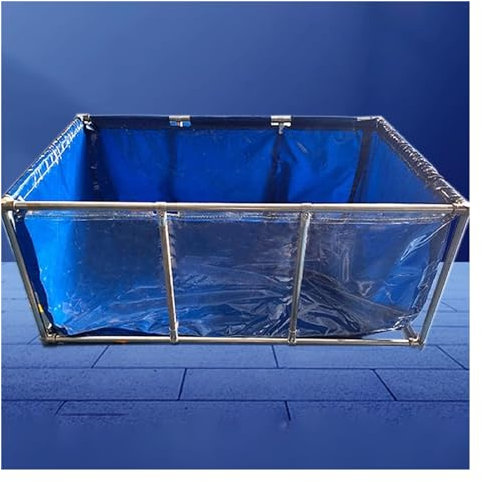 KUANGGE Aquarium-Poolteich, mit transparentem, klarem Sichtfenster und Ablassventil, großes Zierfischbecken, Aquarium-PVC-Leinwand mit Stahlrahmen für Koi, Goldfische, Schaubecken (Farbe: Blau, SI