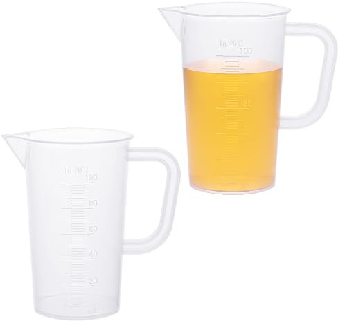 Messbecher 100ml, 2 Stück Messbecher Klein Kunststoff Mini Messbecher mit Griff Präzisions Hitzebeständig Messbecher Ml Messbecher Measuring Cups für Labor Küche Waschmittel Chemikalien