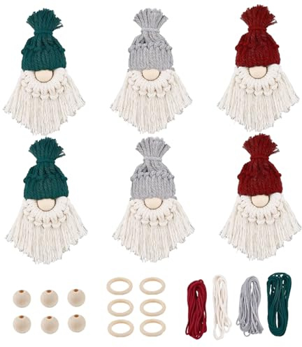 NASSMOSSE Christmas Macrame Kit 1 Set(6Pcs) Christmas Gnome Making Supplies with Instructions DIY-Friendly Cotton Christmas Macrame for Crafting, Christmas Tree Ornament