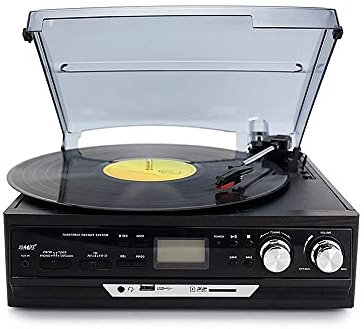 CAFIEDR Tourne-Disque rétro, Gramophone, Platine Vinyle Lecteur Bluetooth/FM Tourne-Disque Vintage Classique Noir Style Vintage(Noir)