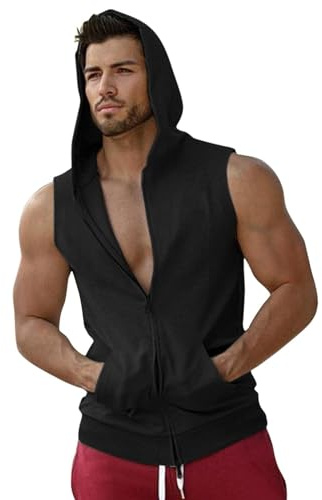 Uomo Canotte Sportivo Con Cappuccio Allenamento Palestra Tank Top Bodybuilding Traspirante Sportive Canotte Smanicato Aderente Cotone Canottiera Elasticizzato Running Ad Asciugatura Rapida Vest