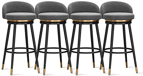 Moderne Samt Frühstücksbarstühle 4er Set Gepolsterter Drehhocker Thekenhocker mit Rückenlehne für Küche Insel Restaurant Bar Höhe 360° Drehbar Küchenhocker