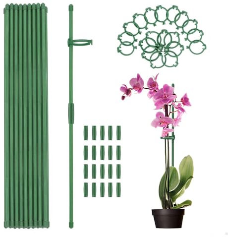 MEEYUU 20Pcs Plant Stakes Green Garden Single Stem Plant Support Stakes, Plant Support Sticks with Rings for Indoor and Outdoor Plants,Flowers,Tomatoes (80cm)