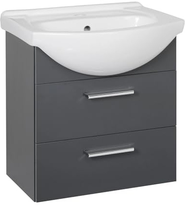 VBChome Set di mobili da bagno 50 x 53 x 43 cm con lavabo in ceramica e armadio pensile antracite con 2 cassetti - Compatto, funzionale ed elegante per piccoli bagni