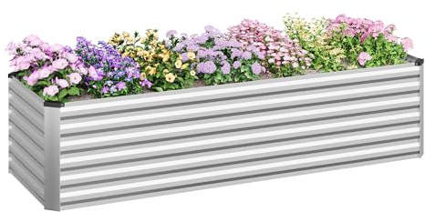 WOLTU Huerto Urbano de Metal, Jardinera Exterior para Verduras, Frutas y Flores, Bancal Huerto para Jardín, Patio y Terraza, 238x80x56cm, Plateado