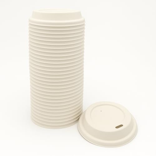 500 x Biodegradable Coffee Cup Lids – 80mm Fits 8oz Paper Cups – Eco-Friendly Bagasse Sip Lids – Spill-Proof, Leak-Resistant, Heat-Resistant – Disposable To-Go Lid for Hot Drinks