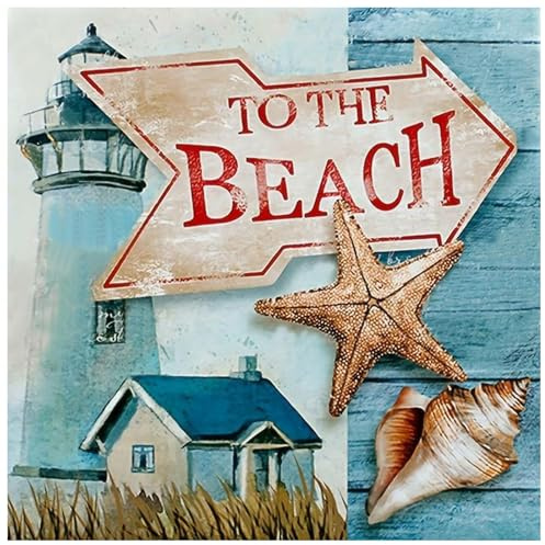 JICFDAO Diamond Painting Türschild 40x40cm Diamond Painting Leuchtturm und Haus Diamant Malerei Bilder Malen nach Zahlen Erwachsene Anfänger Zur Entspannung Basteln Malen Handarbeiten