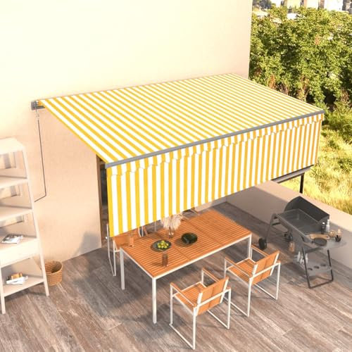 Toldo automático retráctil con persiana, Snsowed Toldos Exterior, Toldo De Terraza, Toldo Enrollable Exterior, Toldos Verticales, Toldos para Patio, 5x3 m Amarillo y Blanco