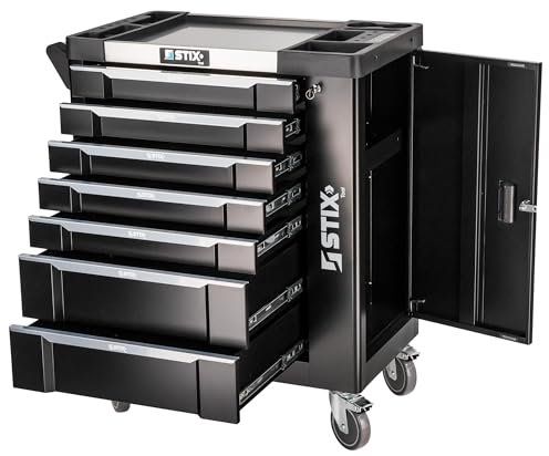 Stix UltimatePro - Carro de herramientas con 7 cajones y armario lateral A7, encimera de acero inoxidable, cierre centralizado, carro de herramientas profesional para garaje e industria