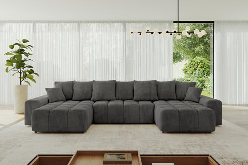 ALTDECOR Ecksofa mit Schlaffunktion U-Form ENIL-U 401x189x68 - Dunkelgrau | Corner Sofa Bett Eckcouch Couch Wohnlandschaft Cauchsofa