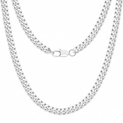 Mieoyue 925 Sterling Silber Panzerkette Halskette für Herren 5/7/9mm Breite Kubanische Gliederkette (7mm, 55.0 Zentimeter)