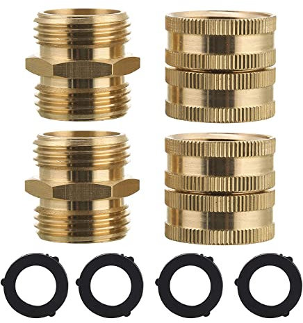 Water Hose Connector with Washers Anti Rust Proof Copper Adapter 3/4'' Adapter Male to Male Female to Female Brass Connectors for Garden Hose Washing Machine Anti Deformed Rustproof