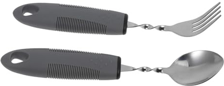 LIFKOME 2 piezas Utensilios Adaptativos Inoxidable para Ancianos con Mango de Plástico Antitemblores para de y Manos Temblorosas
