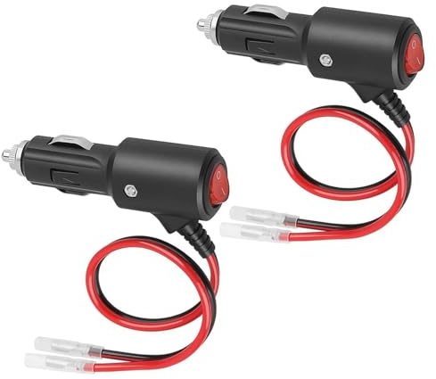 2 Stück Zigarettenanzünderstecker Stecker 14AWG 30cm Verlängerungskabel mit Schalter und 15A Sicherung KFZ Adapter für 12V-24V Auto LKW Motorrad Boot, Zigarettenanzünder Steckdose Netzstecker Adapter