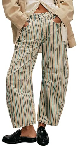loveimgs Jean pour Femme avec imprimé Floral en Denim à la Cheville, Pantalon de Jambe Large, Taille Moyenne, Patchwork Y2k Pantalon de Course