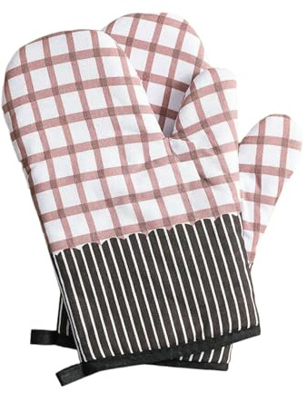 WANGSHUO Gant de Cuisine 2 Packs Four À Isolation Épais pour Cuisiner Micro-Ondes Micro-Ondes-à Carreaux Beige-26 * 17 3cm