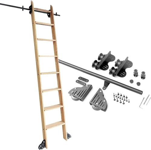 Kit de quincaillerie pour échelle roulante rétractable pour portes coulissantes de grange – Rail rond réglable de 1 m à 6 m pour une utilisation en intérieur – Parfait pour les bibliothèques et la