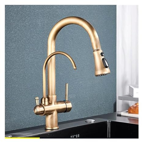 LMRJHAZ Robinet, laits Antique de Cuisine purifiée de Cuisine Fauce de Cuisine à Double poignée montée 360 ​​Rotation Tire Le mélangeur d'eau Froide Chaude