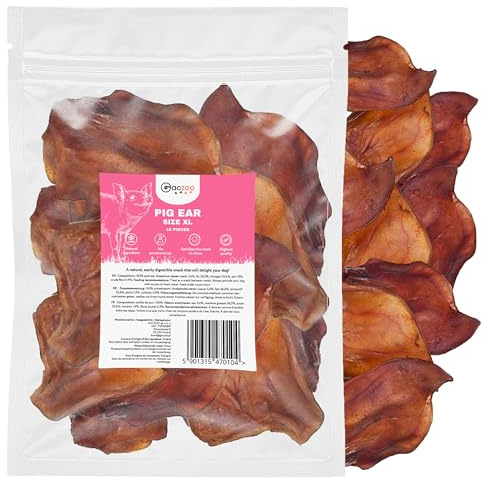 Gaczoo – Oreille de Porc pour Chien – Friandises pour Chien – Séchées, 100% sans additifs – Nourriture pour Chiens - Réduction du Stress, Source de Proteine et de Graisses – 10 Pièces, Taille XL