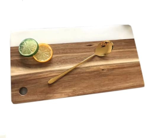 Tagliere in marmo e legno per cucina, vassoio multifunzione per formaggi e salumi, tagliere in stile nordico (quadrato nero, 20 cm x 20 cm) (rettangolo bianco)