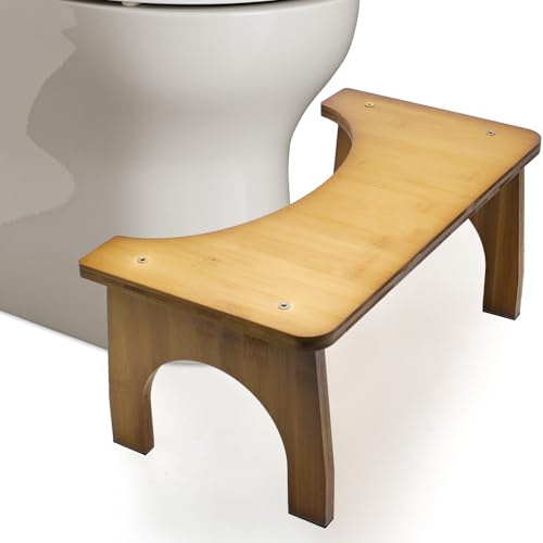 Toilettenhocker aus Bambusholz, Toilettenhocker Erwachsene, WC Hocker, Rutschfester Kackhocker, Klohocker Für Entlasten Sie Den Darm Und Lindern Sie Verstopfung Und Blähungen(Teebraun)