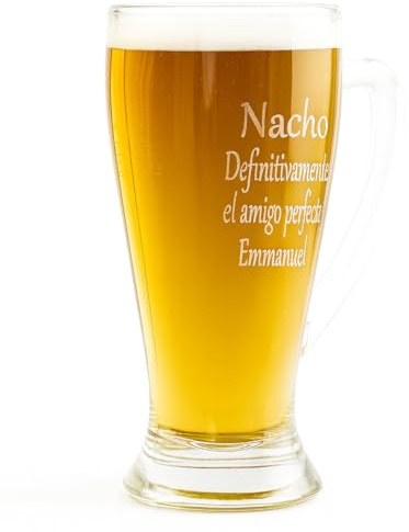 Jarra de Cerveza Baviera Personalizada con Texto Grabado | Jarra de Cristal para Cerveza | Incluye estuche Regalo (Texto grabado)