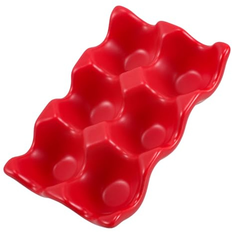 Portauova Rosso a 6 Posti per Frigorifero in Ceramica | Uova, Uso su Piano Cucina, Finitura Decorativa, Facile da Pulire, Design Multifunzione