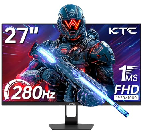 KTC 27 Inch Gaming Monitor, FHD 280Hz (DP) / 240Hz (HDMI), Fast VA Flat Panel, 4000:1 Contrast, Adaptive Sync, Low Blue Light, VESA Mount, 1080P PC Esports Monitor