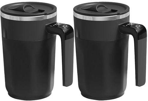 Självrörande kaffemugg – 2 set elektriska självrörande muggar med hög hastighet, uppladdningsbar automatisk magnetisk blandningskopp med temperaturvisning, bärbar mixer isolerad flaska för/kalla
