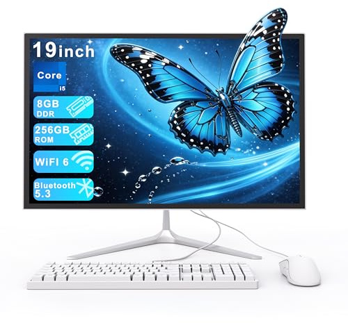SUKOTOP 19 Pouces Ordinateur Tout-en-Un Noyau d'ordinateur i5 4 noyaux (jusqu'à 3,7 GHz) 256 Go SSD WiFi6 Bluetooth 5.3 avec Kyeboard & Souris câblée pour l'éducation au Bureau Accueil