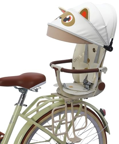 Otbushit Kinder-Fahrradsitz, sicherer und bequemer Kinder-Fahrradsitz hinten mit Verstellbarer Neigung, faltbares Design für einfache Lagerung, Beige