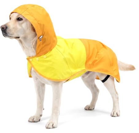 Regenmantel Hund wasserdicht, Regenjacke Hund, Leichter Hunderegenmantel | Wasserdichter, verstellbare Kapuze ideal bei Regen für alle Hunderassen Größen S