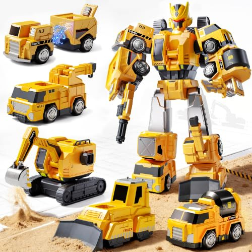 VEEVIFUN Pelleteuse Enfant Camion Jouet Set, Voiture Cars Jouet Garçon 3 4 5 6 7 Ans, Magnétiques Transformables en Robot Enfant, Cadeau Garçon 3-5 4-6 5-7 Ans Anniversaire