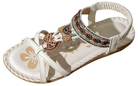 Sandalias de mujer elegantes separadores de dedos cómodos planos ortopédicos Slingback zapatos plantilla transpirable para playa vacaciones ocio, Blanco, 40 EU