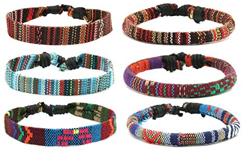 HZMAN Mix 6 Wrap Bracelets Men Women, Hemp Cords Ethnic Tribal Bracelets Wristbands (Mix 6 Wrap)