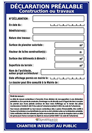 Signalétique.biz - Panneau Déclaration Préalable Travaux + Marqueur Noir - Akylux 80x120 cm avec Œillets
