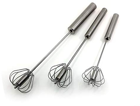 Stainless Steel Semi-automatic Egg Whisk - 3PCS Hand Push Rotary Whisk Blender (3 Pack)