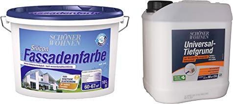 10 Liter SCHÖNER WOHNEN Siliconharz Fassadenfarbe mit 5 Liter Tiefgrund (für bisher ungestrichenen Untergrund)