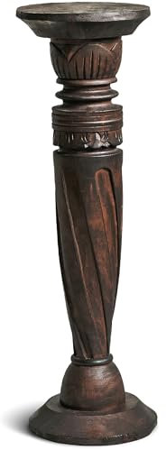 Livasia colonne en bois de Bali, fait main et durable, design antique, support pot, colonne décorative, piédestal, marron (60 cm)