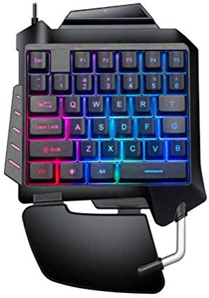 KUANDARMX One Handed Mechanical Gaming Keyboard with Blue Switches, Responsive 35 Keys, with Wrist Rest, Usb Wired Half Keyboard Gaming Keypad, A