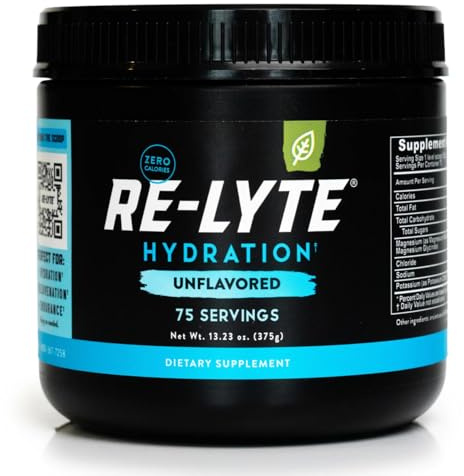 REDMOND Re-Lyte HYDRATION Drink Mix SIN SABOR GRANDE, lata de 375 g - Electrolitos en polvo, sin azúcar, con auténtica sal Redmond Real Salt y más de 60 minerales y oligoelementos esenciales