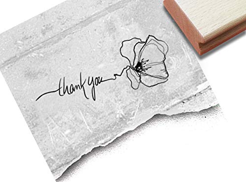 Stempel Textstempel Thank you, mit Blume - Schriftstempel Danke Karten Briefe Danksagung Geschenkanhänger Geschenk Basteln Deko - zAcheR-fineT