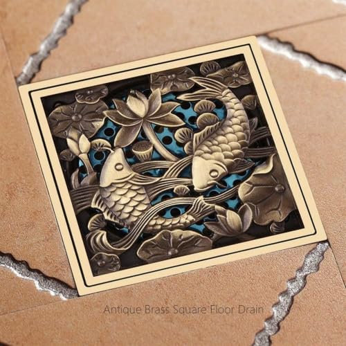 Drain de Douche en Laiton,Siphon de Sol pour Douche, Grille Douche,Siphon Douche,bonde Douche,Siphon de Sol,Drain de Plancher de Salle de Bain en Laiton Drainage de Douche pour Salle de Bain, 10x10cm