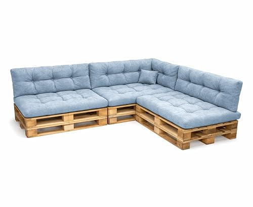 POKAR Palettenkissen Palletenauflagen Palettenpolster Palettensofa Palettenmöbel 8er Set: Sitzkissen 120x80 + Rückenlehne 120x40, Blau