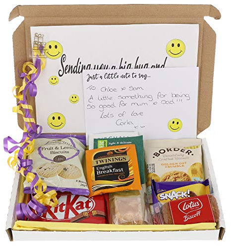 Afternoon Tea & Biscuit Lover Letterbox Gift Hamper Hug in a Mug Bundle with Always Looking Good Personalised Gift Box, Lotus Biscoff Biscuits, Border Biscuits, KitKat and other Snacks (7 items) (Tea)