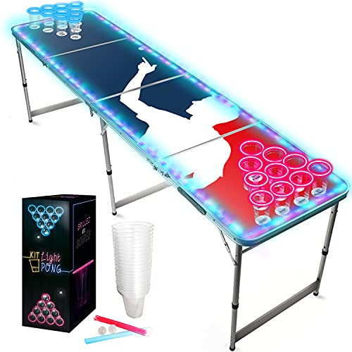 Beer Pong Official Full Set | Light Kit | 1 Tavolo da Birra Pong Luminoso con Fori + 22 Tazze Americane + 24 Bastoncini Fluo + 2 Palline Luminose | Pacchetto Completo | AntiGraffio | OriginalCup