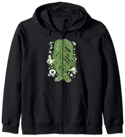 Monstera Esqueleto Adansonii cartoon Botany Botanist Garden Zip Hoodie